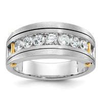 IBGoodman 14k Two-tone Men's Polished Satin and Grooved 7-Stone 1 Carat AA Quality Diamond Ring-B63871-4WYAA