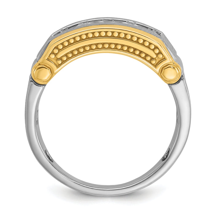 14ktt IBGoodman Men's Polished Satin & Beaded 5-Stone Diamond Ring-B63873