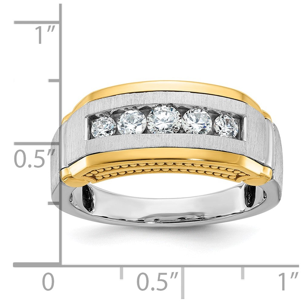 IBGoodman 14k Two-tone Men's Polished Satin and Beaded 5-Stone 1/2 Carat AA Quality Diamond Ring-B63873-4WYAA