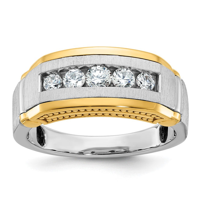 IBGoodman 14k Two-tone Men's Polished Satin and Beaded 5-Stone 1/2 Carat AA Quality Diamond Ring-B63873-4WYAA