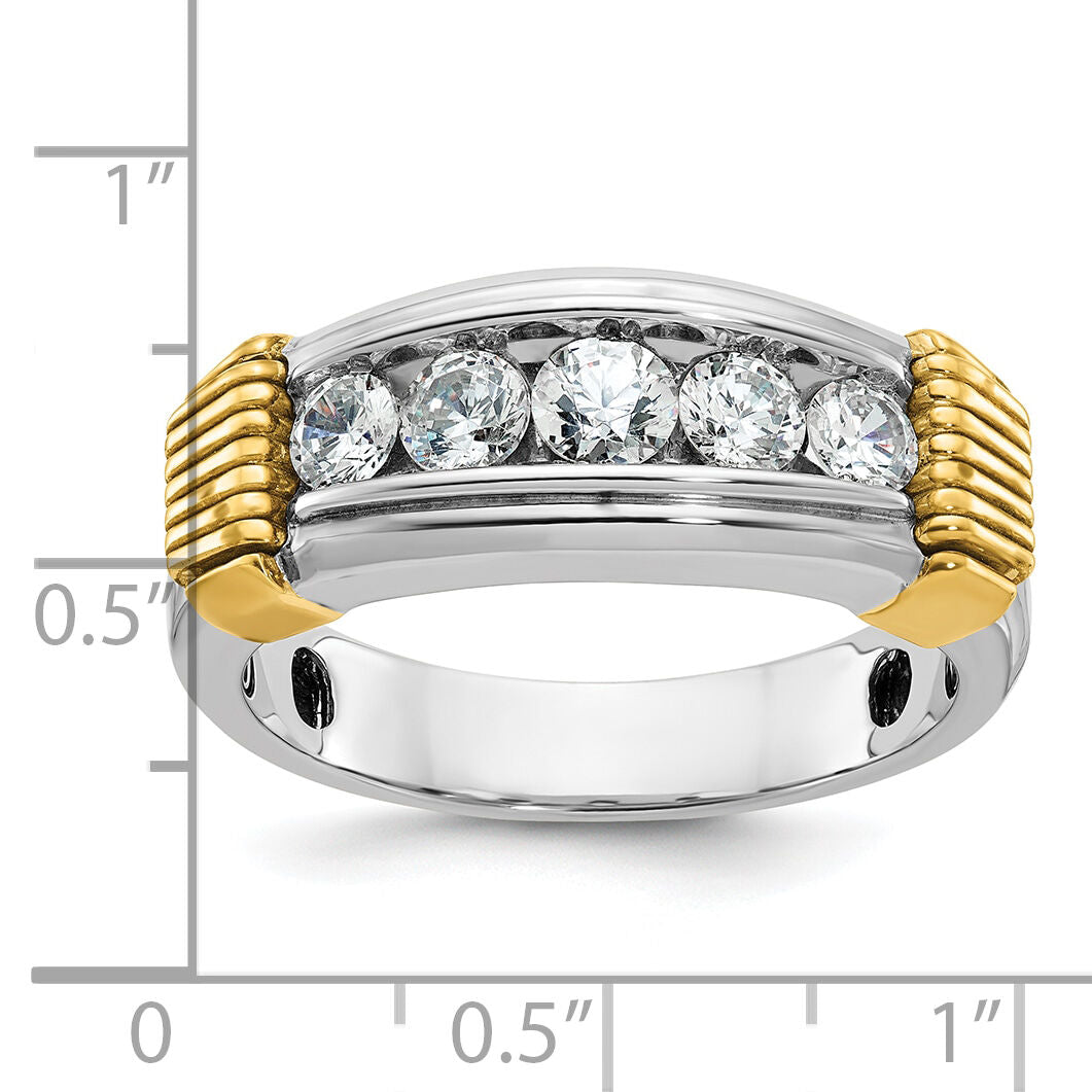 14k Two-tone IBGoodman Men's Polished & Textured 5-Stone Dia Ring-B63877