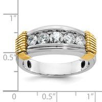 14k Two-tone IBGoodman Men's Polished & Textured 5-Stone Dia Ring-B63877