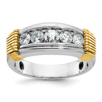 14k Two-tone IBGoodman Men's Polished & Textured 5-Stone Dia Ring-B63877