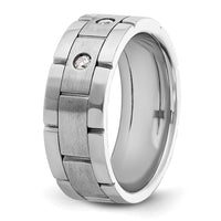 IBGoodman 14k White Gold Men's Polished Satin and Grooved 3-Stone 1/6 Carat AA Quality Diamond Ring-B63898-4WAA