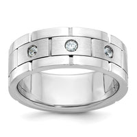 IBGoodman 14k White Gold Men's Polished Satin and Grooved 3-Stone 1/6 Carat AA Quality Diamond Ring-B63898-4WAA