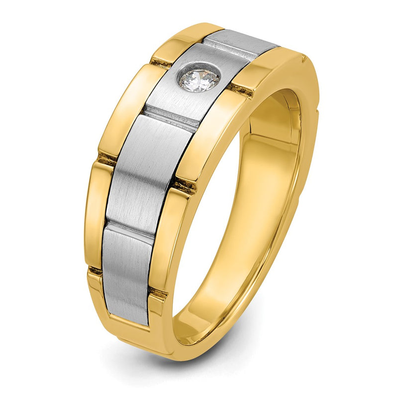 IBGoodman 14k Two-tone Men's Polished Satin and Grooved 1/10 Carat AA Quality Diamond Ring-B63902-4YWAA