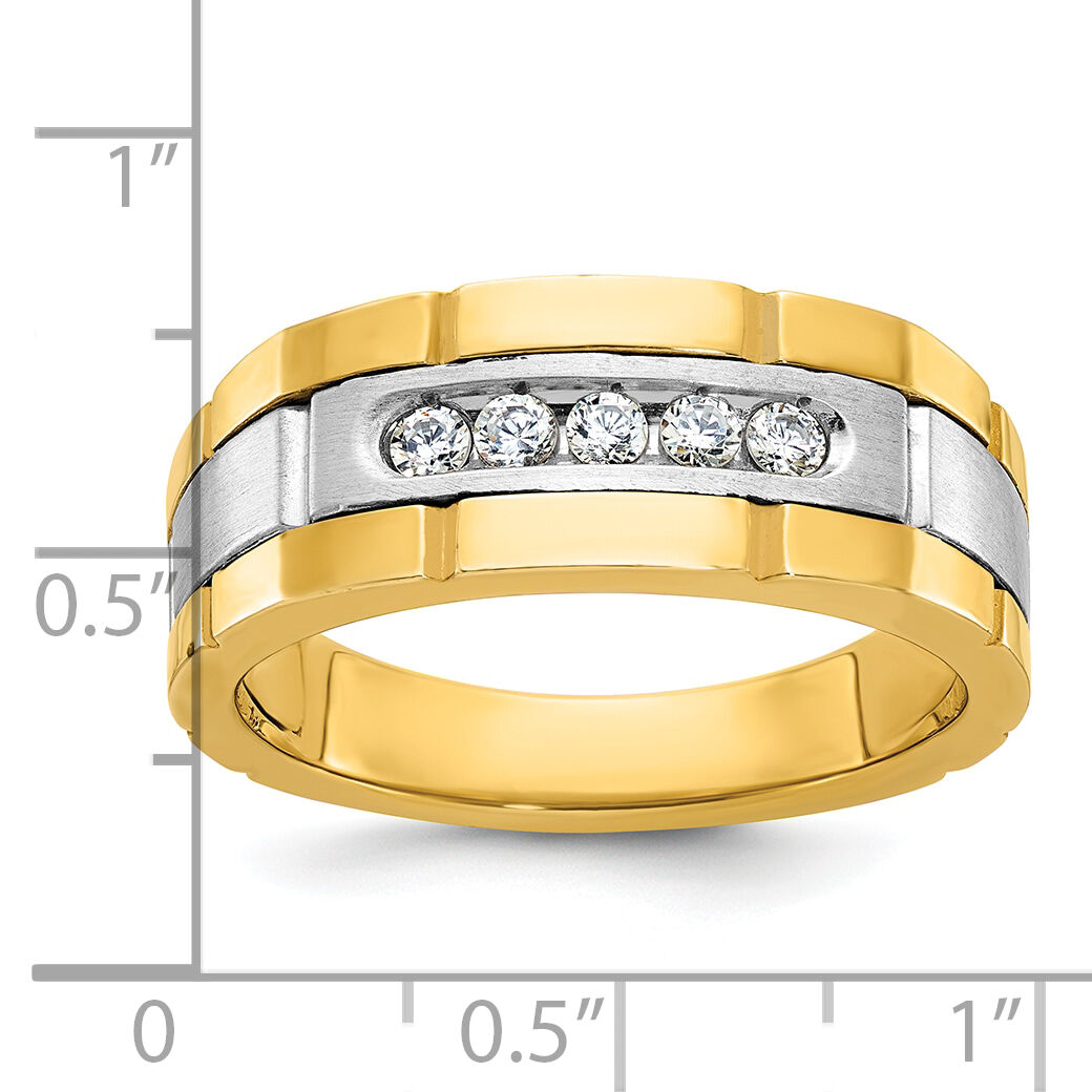 14ktt IBGoodman Men's Polished & Grooved 5-Stone Diamond Ring-B63904