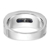 IBGoodman 14k White Gold Men's Polished and Grooved Lab Created Sapphire and 1/10 Carat AA Quality Diamond Ring-B63934-4WCS/AA