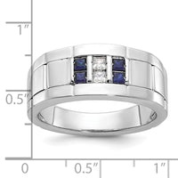 IBGoodman 14k White Gold Men's Polished and Grooved Lab Created Sapphire and 1/10 Carat AA Quality Diamond Ring-B63934-4WCS/AA