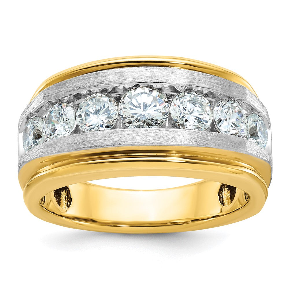 IBGoodman 14k with White Rhodium Men's Polished Satin and Grooved 7-Stone 2 Carat AA Quality Diamond Ring-B63943-4YAA