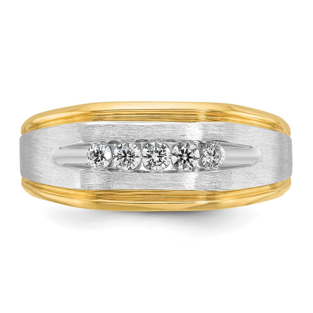 IBGoodman 14k with White Rhodium Men's Polished Satin and Grooved 5-Stone 1/4 Carat AA Quality Diamond Ring-B63944-4YAA