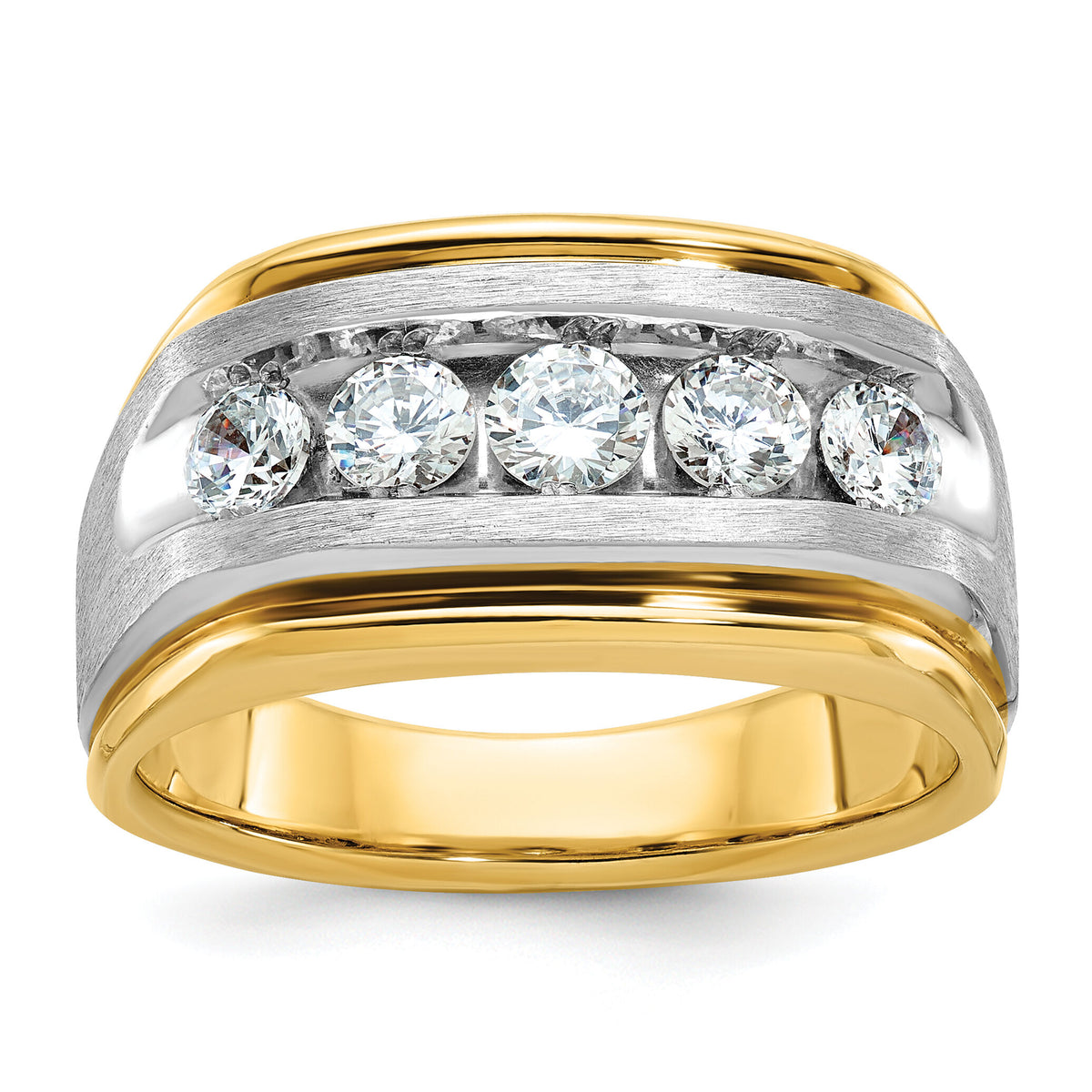 14k Two-tone 1 ct Lab Grown Diamond VS/SI+ G+ 5 Stone Complete Men's Ring-B63946