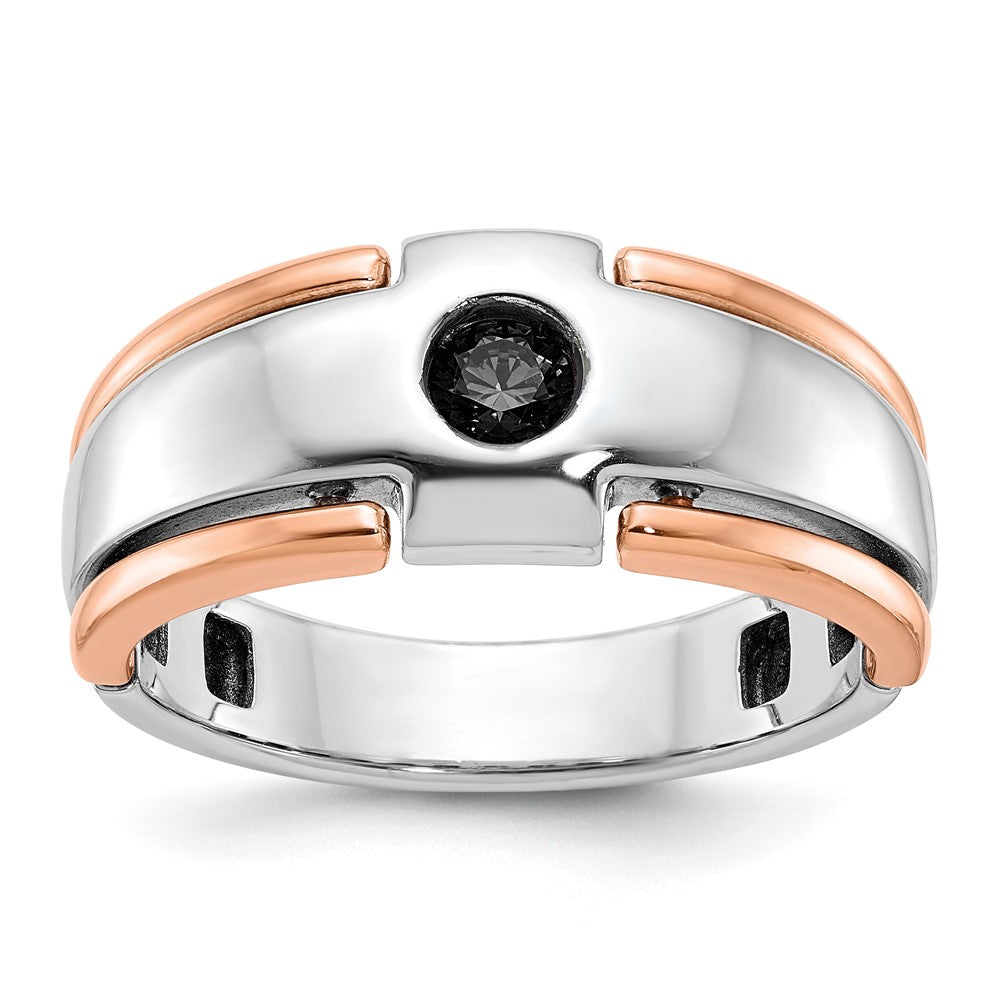 14k Two-tone White/Rose Gold IBGoodman Men's 1/4 carat Black Diamond Complete Ring-B63976-4WRAA