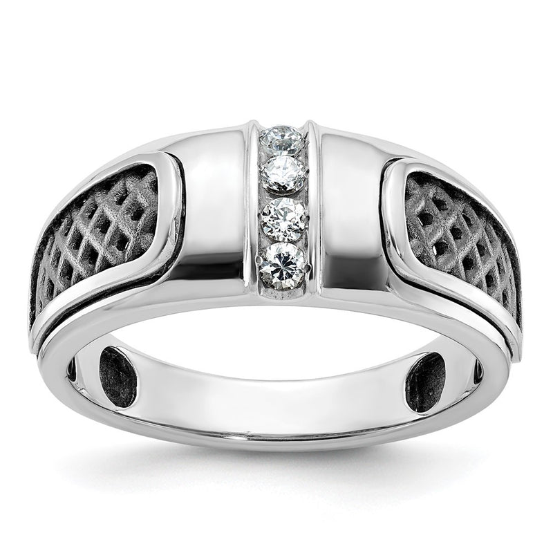 14k White Gold with Black Rhodium IBGoodman Men's 1/5 carat Diamond Complete Ring-B63978-4WAA