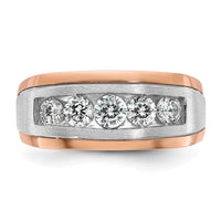 IBGoodman 14k White and Rose Gold Men's Polished and Satin 5-Stone 1 Carat AA Quality Diamond Ring-B63982-4WRAA