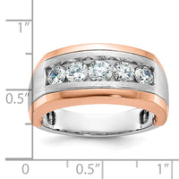 IBGoodman 14k White and Rose Gold Men's Polished and Satin 5-Stone 1 Carat AA Quality Diamond Ring-B63982-4WRAA