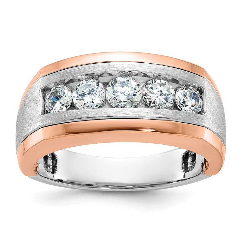 IBGoodman 14k White and Rose Gold Men's Polished and Satin 5-Stone 1 Carat AA Quality Diamond Ring-B63982-4WRAA