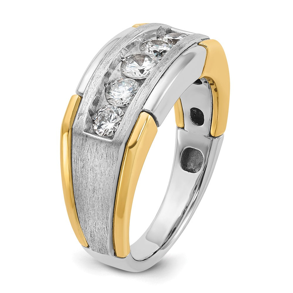 IBGoodman 14k Two-tone Men's Polished Satin and Grooved 5-Stone 1 Carat AA Quality Diamond Ring-B63983-4WYAA