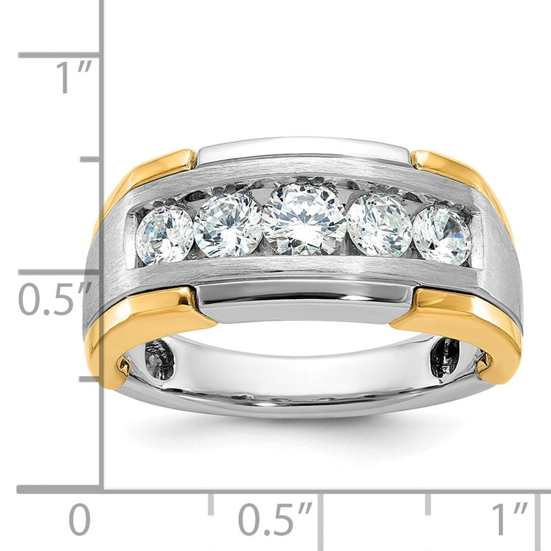 IBGoodman 14k Two-tone Men's Polished Satin and Grooved 5-Stone 1 Carat AA Quality Diamond Ring-B63983-4WYAA