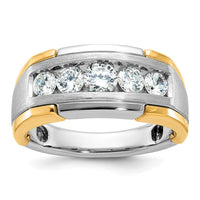 IBGoodman 14k Two-tone Men's Polished Satin and Grooved 5-Stone 1 Carat AA Quality Diamond Ring-B63983-4WYAA