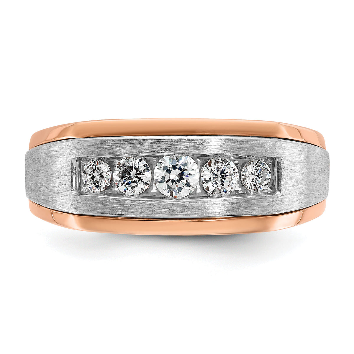 14k White/Rose Gold IBGoodman Men's Satin 5-Stone Diamond Ring-B63991
