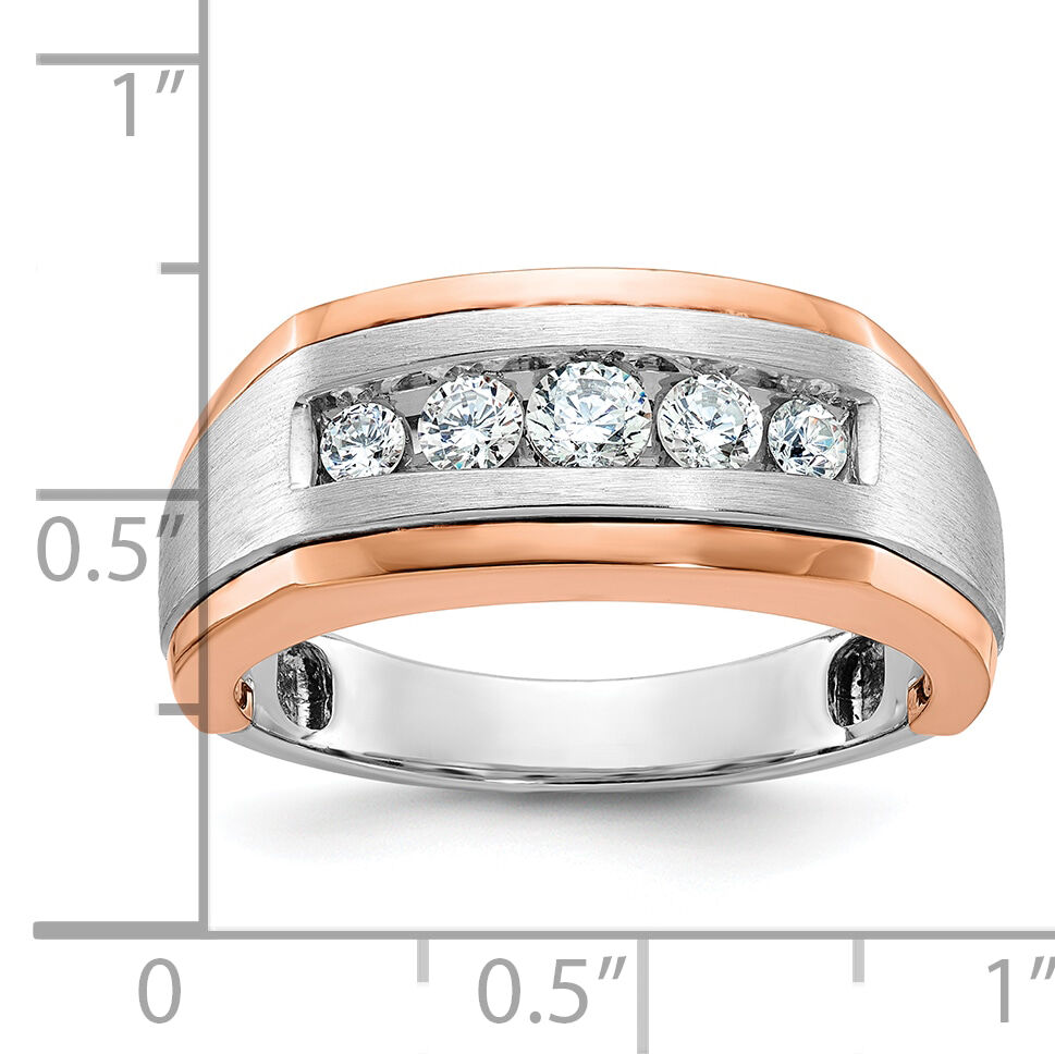 14k White/Rose Gold IBGoodman Men's Satin 5-Stone Diamond Ring-B63991