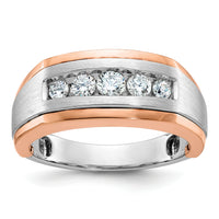 14k White/Rose Gold IBGoodman Men's Satin 5-Stone Diamond Ring-B63991