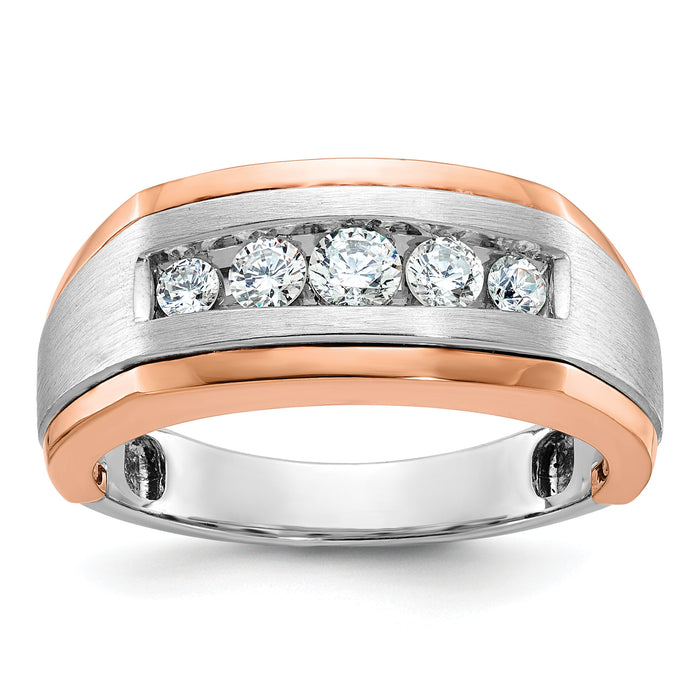 14k White/Rose Gold IBGoodman Men's Satin 5-Stone Diamond Ring-B63991