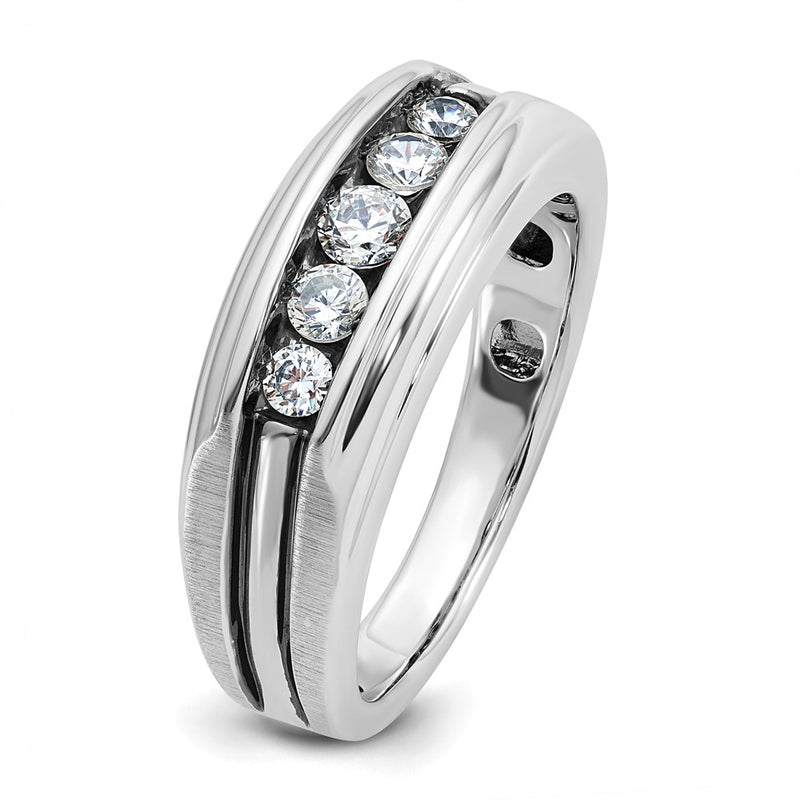 IBGoodman 14k White Gold with Black Rhodium Men's Polished Satin and Grooved 5-Stone 1/2 Carat AA Quality Diamond Ring-B63996-4WAA