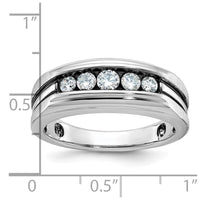 IBGoodman 14k White Gold with Black Rhodium Men's Polished Satin and Grooved 5-Stone 1/2 Carat AA Quality Diamond Ring-B63996-4WAA