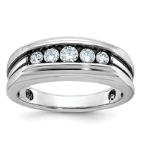 IBGoodman 14k White Gold with Black Rhodium Men's Polished Satin and Grooved 5-Stone 1/2 Carat AA Quality Diamond Ring-B63996-4WAA