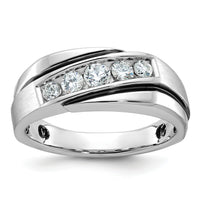 10k White Gold Men's Polished Satin and Grooved Ring Mounting-B63999