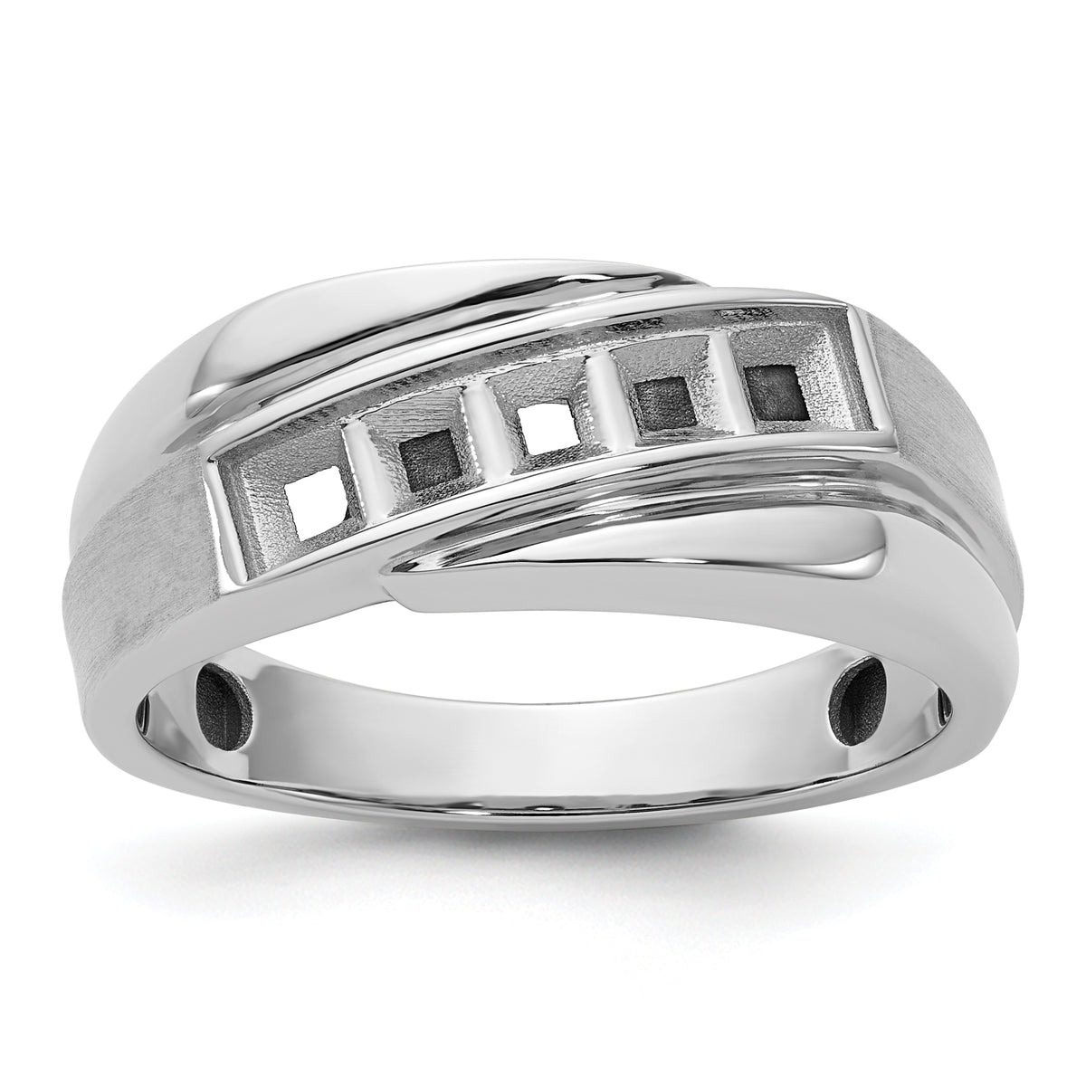 IBGoodman 14k White Gold Polished Satin/Grooved Men's Ring Mounting-B63999-4W
