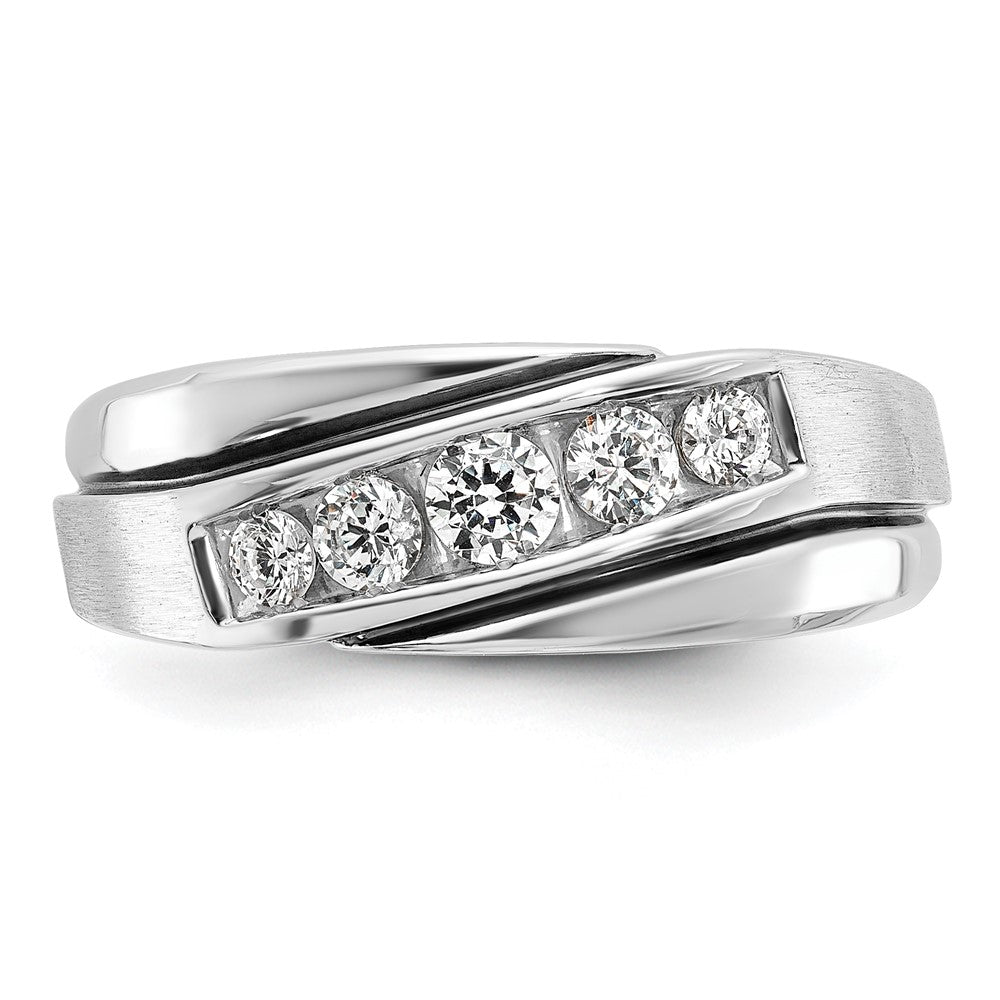 IBGoodman 14k White Gold with Black Rhodium Men's Polished Satin and Grooved 1/2 Carat AA Quality Diamond Ring-B63999-4WAA