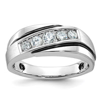 IBGoodman 14k White Gold with Black Rhodium Men's Polished Satin and Grooved 1/2 Carat AA Quality Diamond Ring-B63999-4WAA