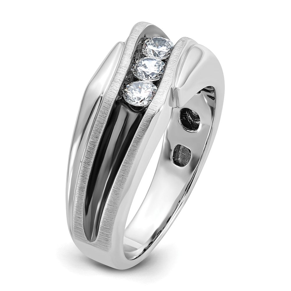 IBGoodman 14k White Gold with Black Rhodium Men's Polished Satin and Grooved 3-Stone 1/2 Carat AA Quality Diamond Ring-B64002-4WAA