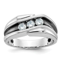 IBGoodman 14k White Gold with Black Rhodium Men's Polished Satin and Grooved 3-Stone 1/2 Carat AA Quality Diamond Ring-B64002-4WAA