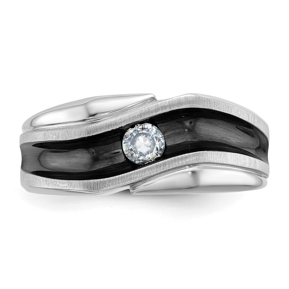 IBGoodman 14k White Gold with Black Rhodium Men's Polished Satin and Grooved Solitaire 1/5 Carat AA Quality Diamond Ring-B64003-4WAA