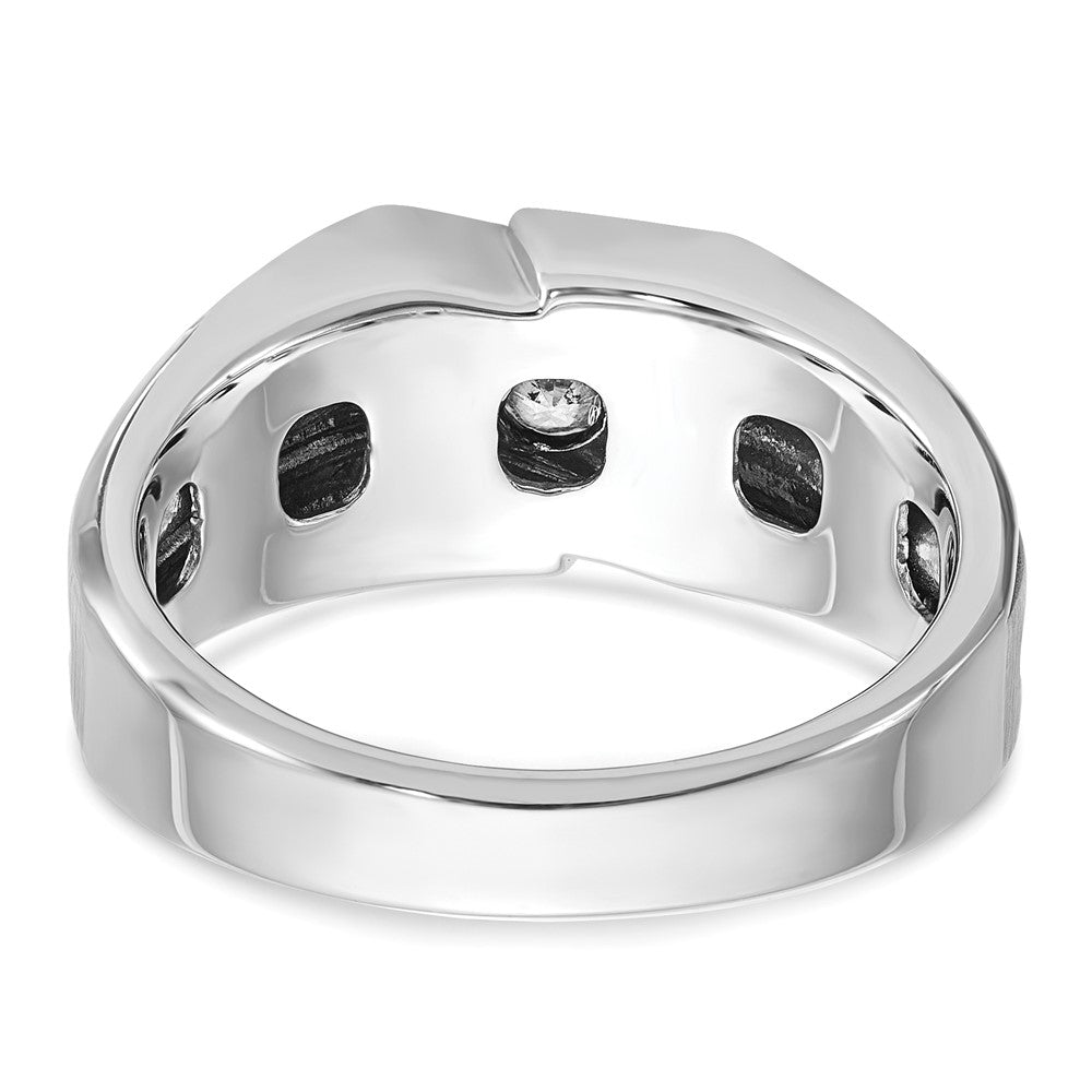 IBGoodman 14k White Gold with Black Rhodium Men's Polished Satin and Grooved Solitaire 1/5 Carat AA Quality Diamond Ring-B64003-4WAA