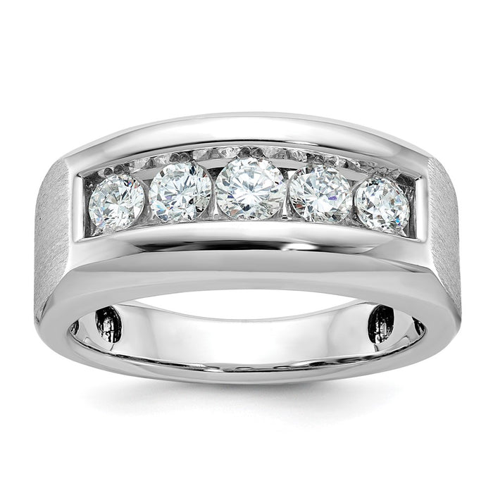 IBGoodman 14k White Gold Men's Polished and Satin 5-Stone 1 Carat AA Quality Diamond Ring-B64008-4WAA