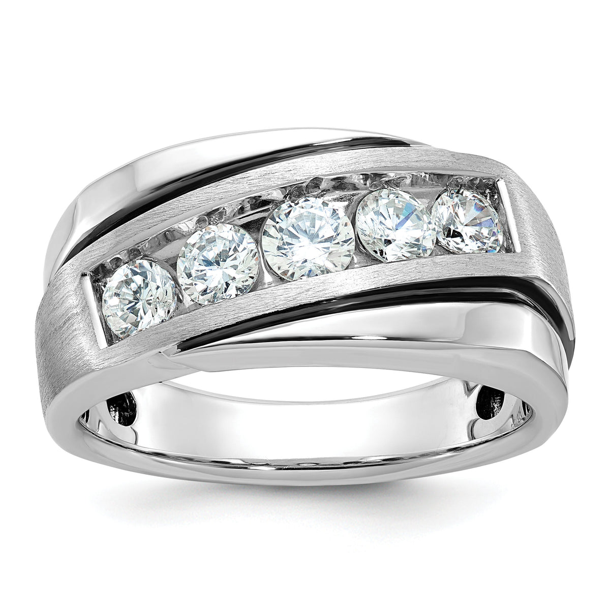 10k White Gold Men's Polished Satin and Grooved Ring Mounting-B64010