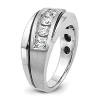 IBGoodman 14k White Gold with Black Rhodium Men's Polished Satin and Grooved 1 Carat AA Quality Diamond Ring-B64010-4WAA