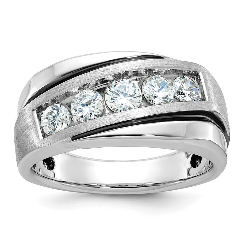 IBGoodman 14k White Gold with Black Rhodium Men's Polished Satin and Grooved 1 Carat AA Quality Diamond Ring-B64010-4WAA