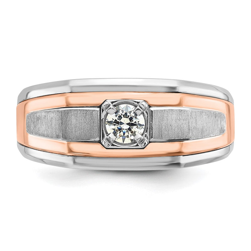 14k Two-tone White/Rose Gold IBGoodman Men's Satin 1/3 carat Diamond Complete Ring-B64028-4WRAA