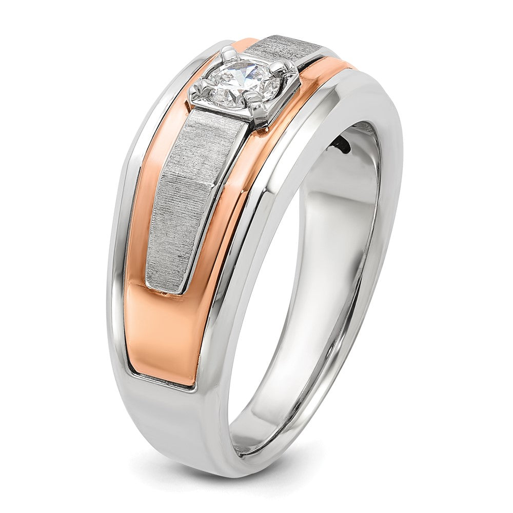 14k Two-tone White/Rose Gold IBGoodman Men's Satin 1/3 carat Diamond Complete Ring-B64028-4WRAA