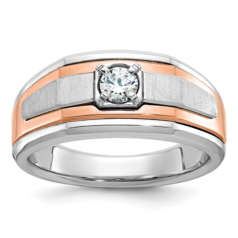 14k Two-tone White/Rose Gold IBGoodman Men's Satin 1/3 carat Diamond Complete Ring-B64028-4WRAA