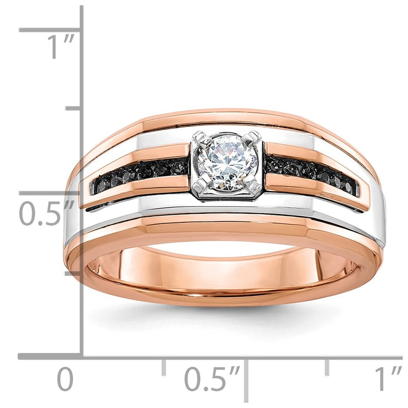 14k Two-tone White/Rose IBGoodman Men's 1/2 carat Black/White Diamond Complete Ring-B64029-4RWAA