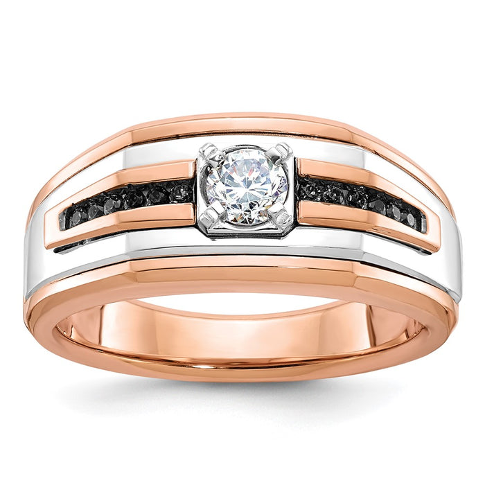 14k Two-tone White/Rose IBGoodman Men's 1/2 carat Black/White Diamond Complete Ring-B64029-4RWAA