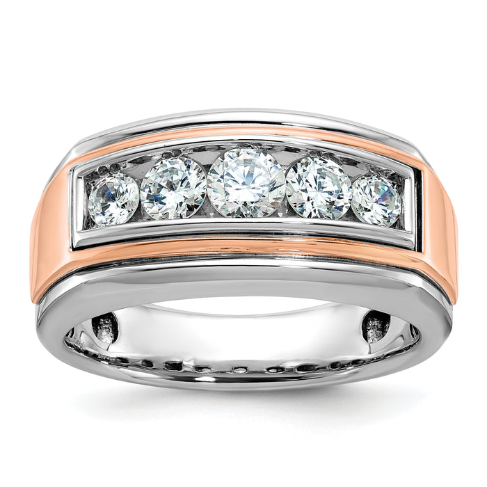 14k White/Rose Gold IBGoodman Men's Polished 5-Stone Diamond Ring-B64035-4WRAA