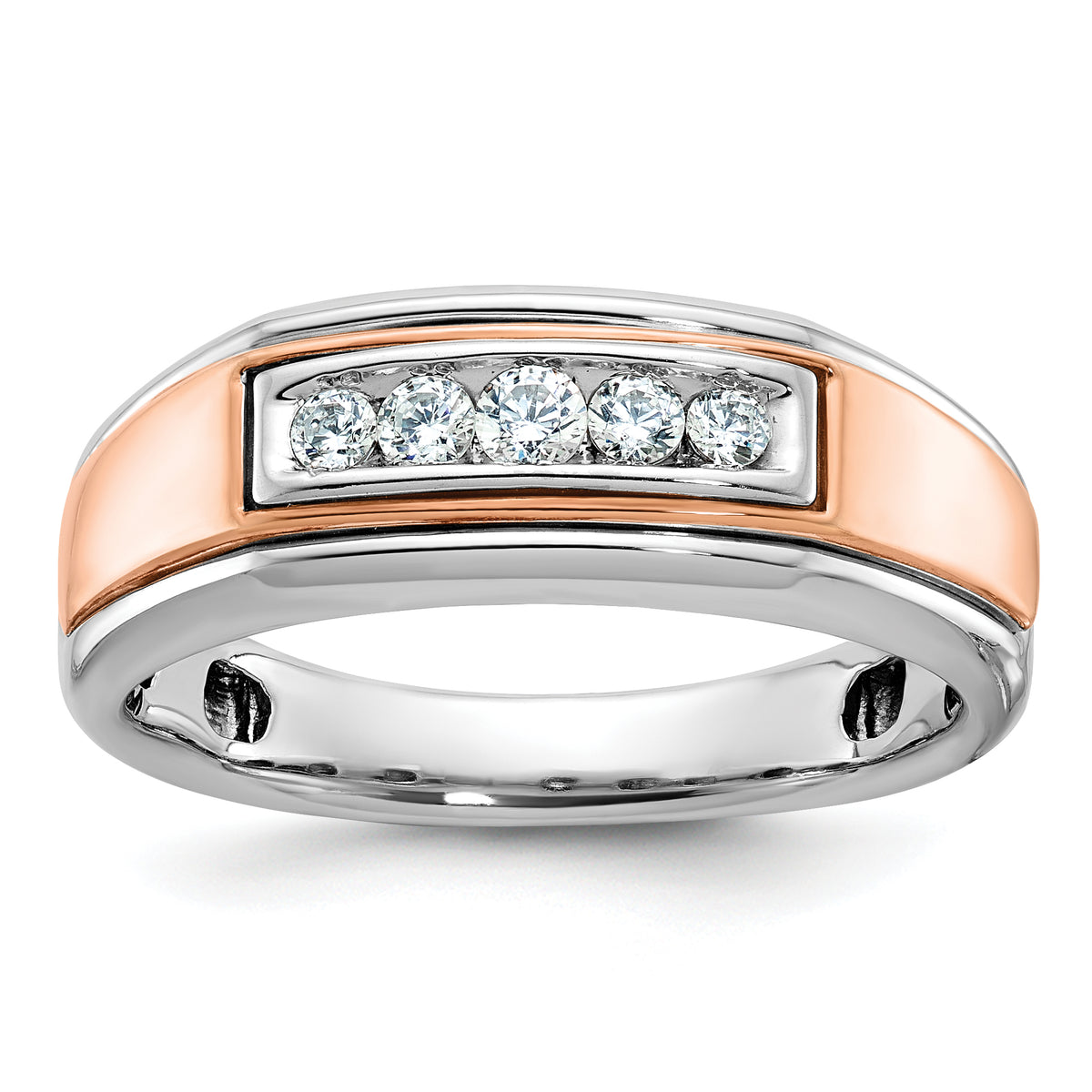 10k White & Rose Gold IBGoodman Men's Polished 5-Stone Diamond Ring-B64036-0WRA